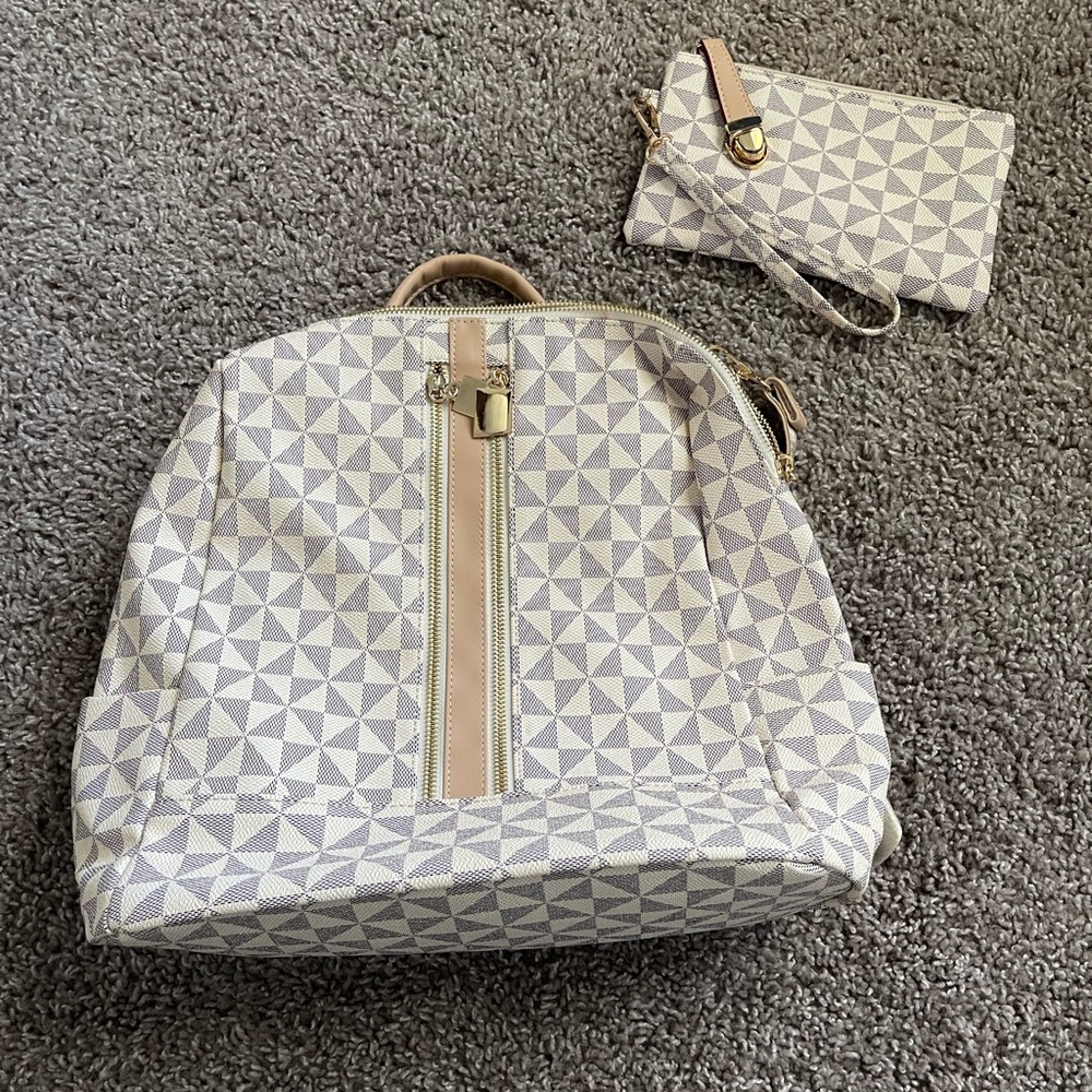 Geometric Patterned Backpack and Wallet Set - image 1